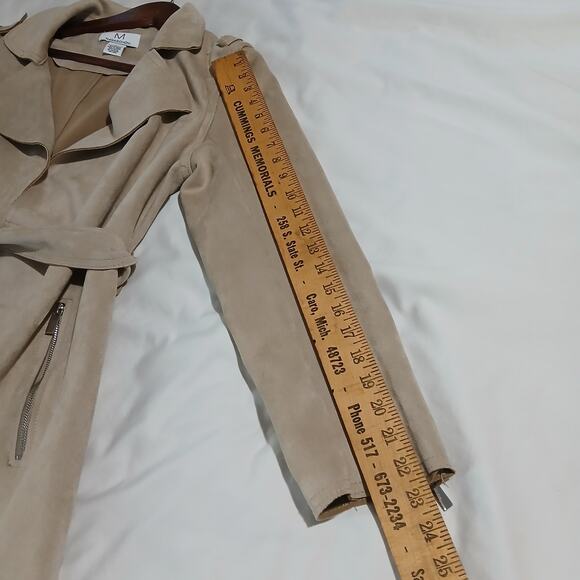 Magaschoni Large Faux Leather/Suede Beige Wrap Trench Coat Mid-Weight SOFT - Picture 10 of 13